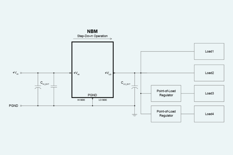NBM2317 bidirectional DC-DC converter can be used to step a nominal 48V rail down to 12V to support legacy components diagram image
